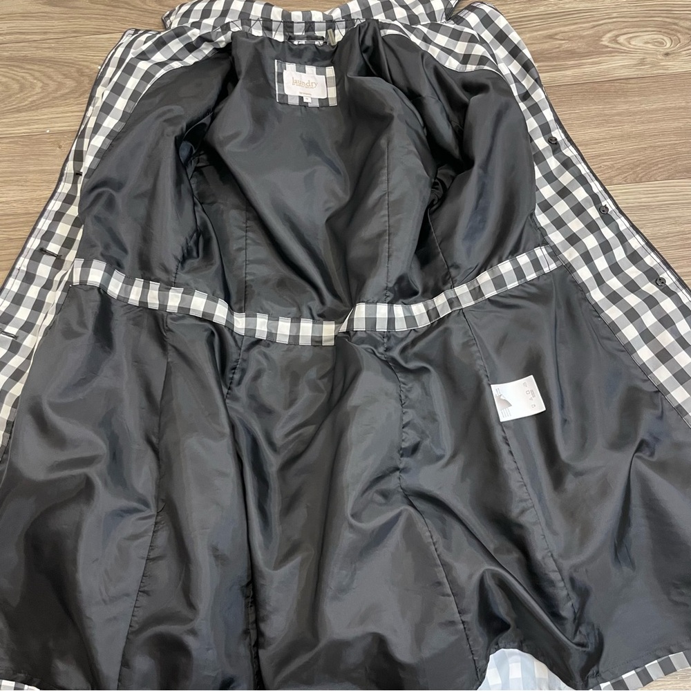 Laundry by Shelli Segal Black & White Gingham Check Plaid Belted Trench Coat - Picture 13 of 16